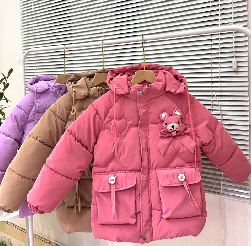  Áo Khoác Phao Nhung Lì  3 Lớp Trần Bông Họa Tiết Gấu Nơ Cho Bé Gái Từ  12-37kg   MẪU MỚI 2025 