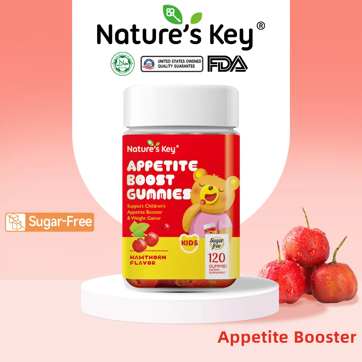 【Official】Nature's Key Halal Appetite Booster Gummies for Kids Support Appetite Stimulant Hawthorn Flavor Dietary Edible Supplement Healthcare Fitness