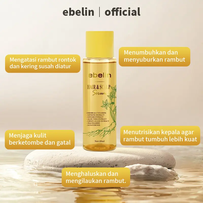 Ebelin Hair Serum—Anti Frizz|Anti Hair Fall Treatment with Biotin keratin Ginseng&Ginger Extract Mengatasi Rambut kering&Rontok Mengkilaukan|Perawatan Melurukan Rambut Pria Wanita|Menyuburkan Menghaluskan Rambut Perawatan Haircare|4 HERBS&2 VITAMINS 3