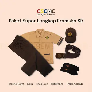 Setelan Super Lengkap Pramuka Siaga Seragam Sekolah SD Laki laki Baju Pendek Celana Panjang Bordir