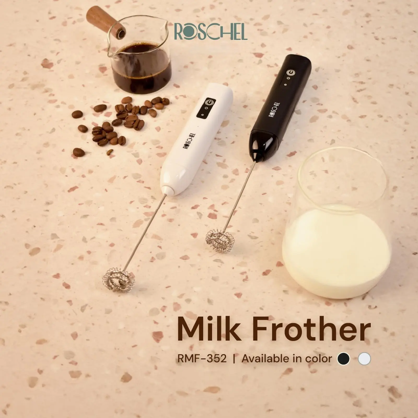 Roschel Milk Frother Portable 3 Speed Rechargeable Egg Mixer Hand Mixer Pengaduk Pengocok Telur dan Susu 3 Tingkat Kecepatan RMF-352