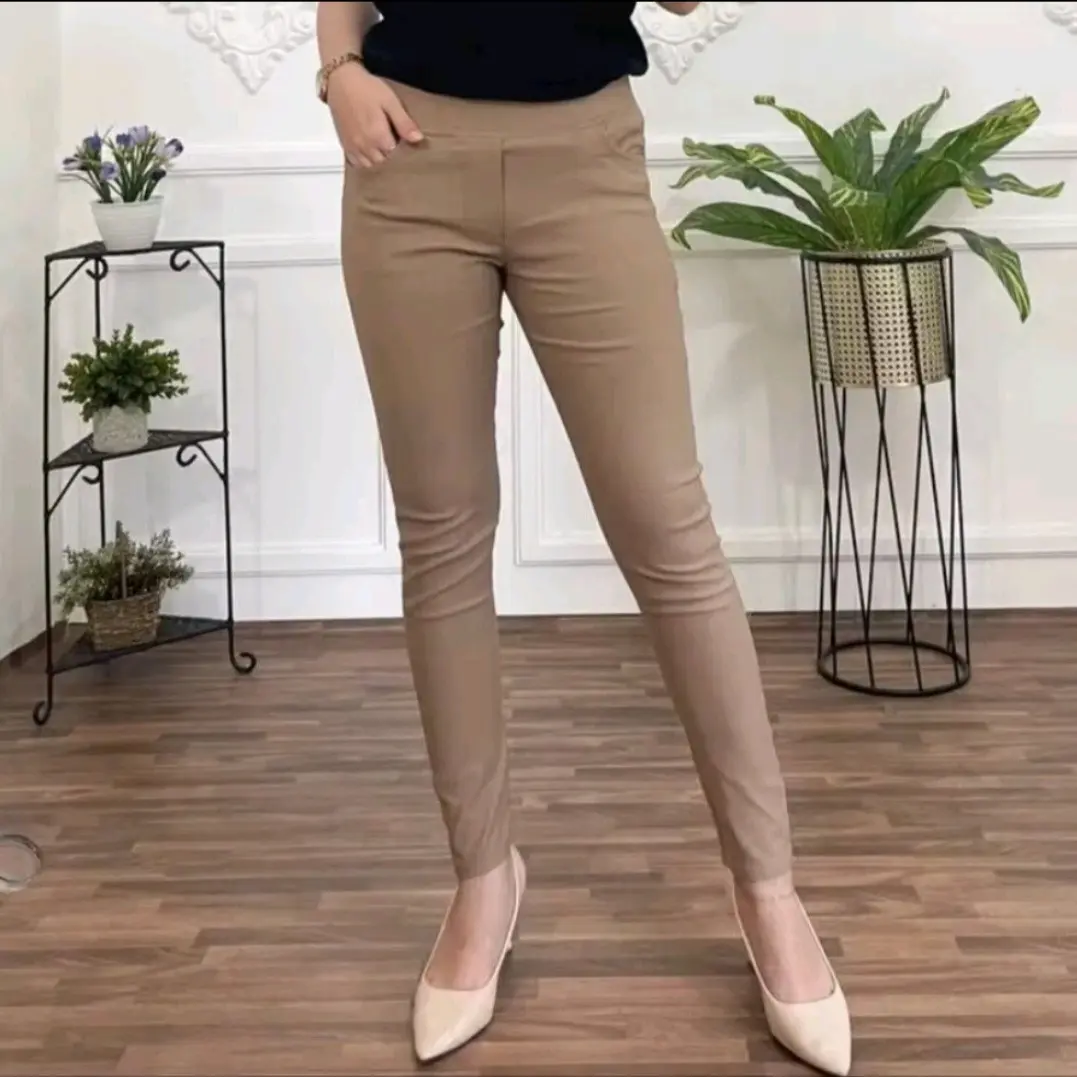Celana Kantor Karet Chino Bahan Melar Elastis Elizabeth Pants Premium Wanita Panjang Kantong Samping