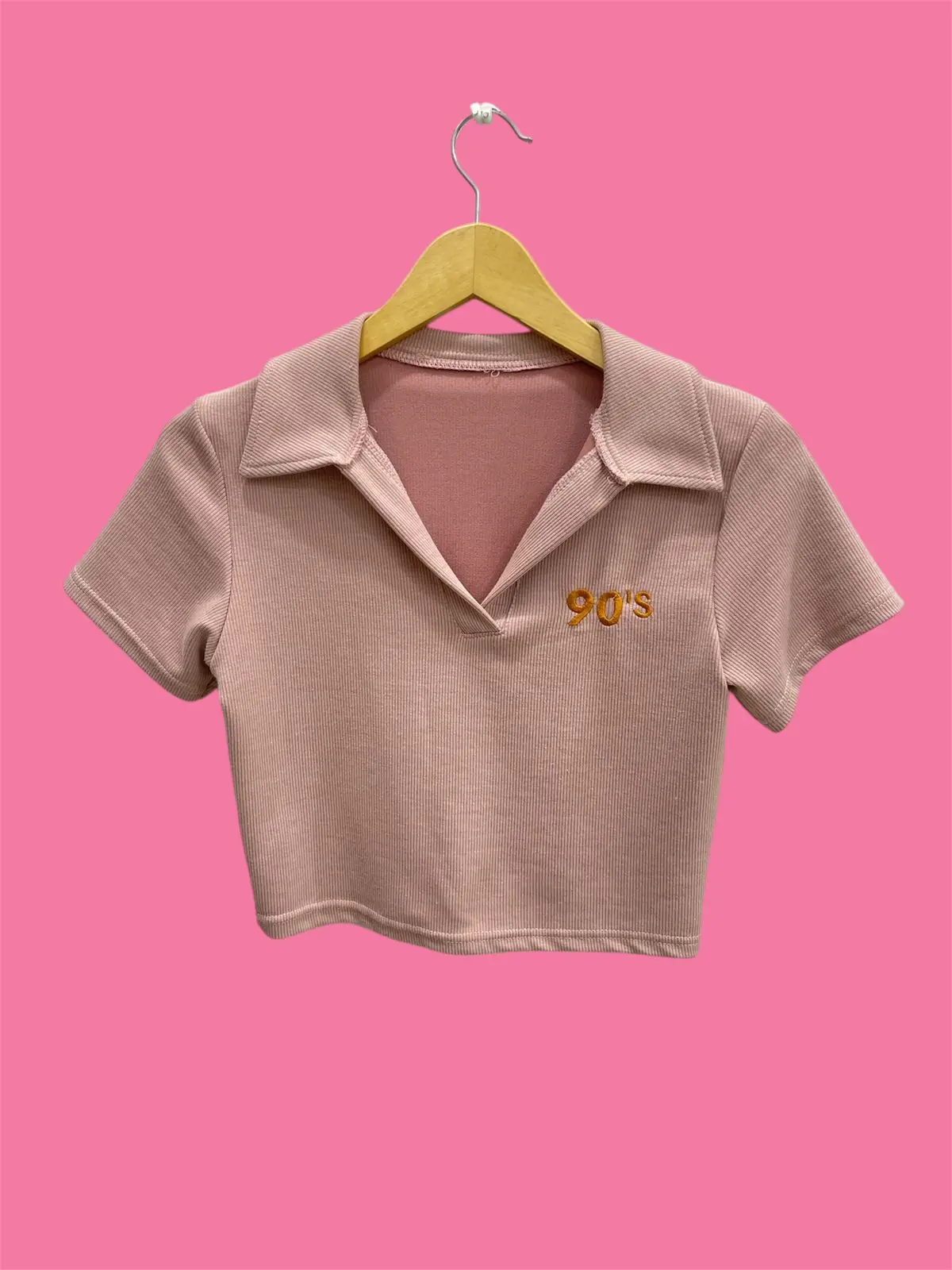 Crop top  kerah atasan wanita MOTIF 90'S  tangan pendek Kaos Cewek