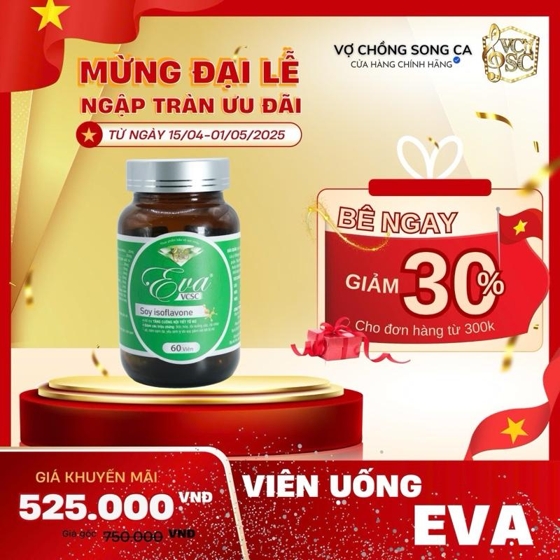 Viên Uống EVA - HỖ TRỢ NỘI TIẾT TÔ NỮ [VCSC - Chính Hãng] , Hỗ trợ cải thiện nội tiết tố nữ estrogen, Hỗ trợ giảm mụn, Hỗ trợ cải thiện da khô sạm.