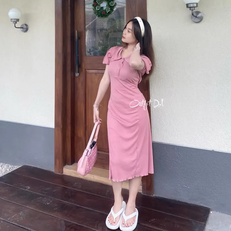 HEIDI DRESS - Dress Wanita Kekinian Baju Murah Midi Dress Casual Rib Knit Dress Slim fit Outfit Boutique 0