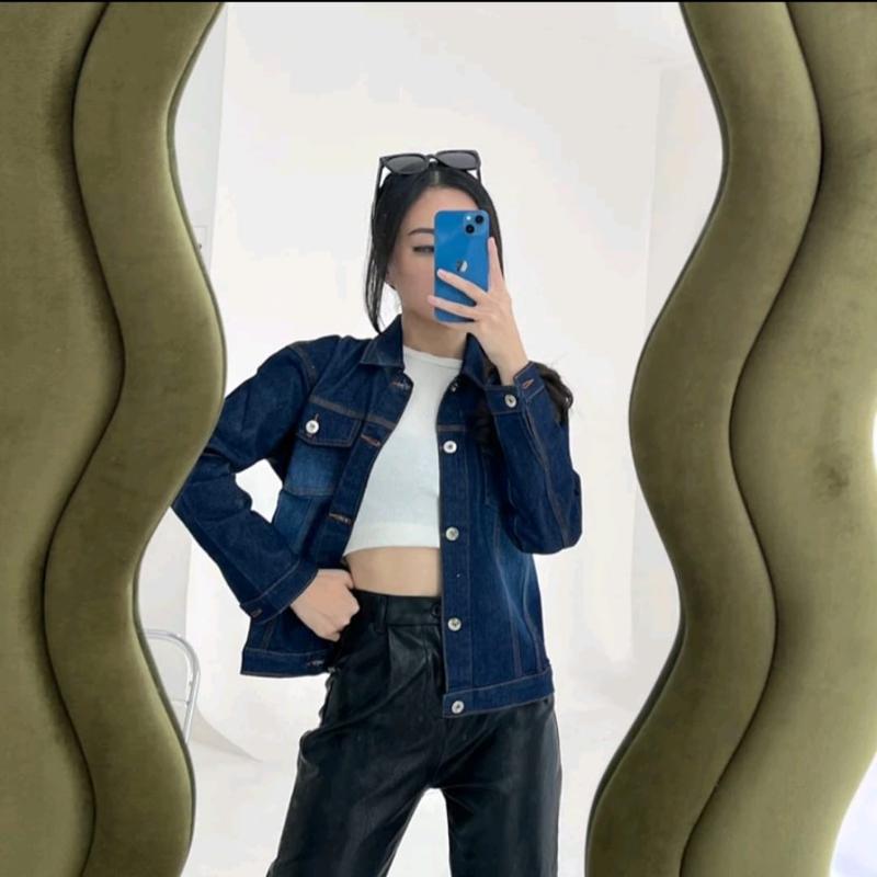 CupCakeGirl Jaket Jeans Melar Wanita Denim Stretch Bisa Melar Kasual Santai Klasik Navy Nyaman Bomber Variasi Blazer Cewek 0