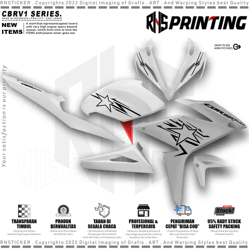 CBRV1 Cutting Stiker Striping Variasi All Cbr Facelift 2017-2019 Motif Bintang Star Transparan Style Kendaraan Motor 0