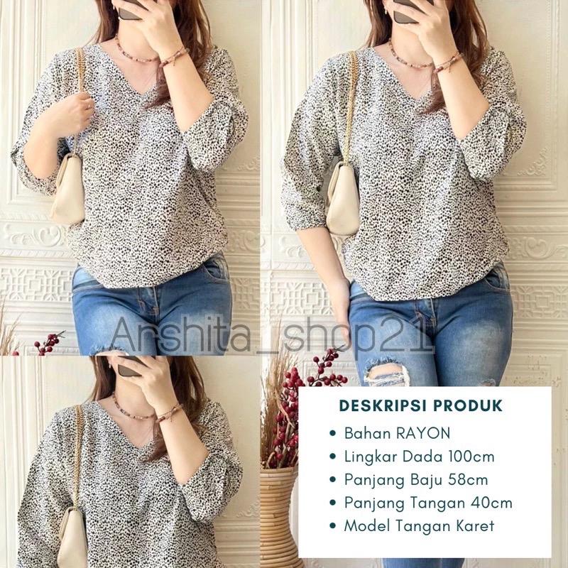 HANA [01] BLOUSE || [B01101] ATASAN WANITA TERLARIS BAHAN RAYON PREMIUM BLOUSE KEKINIAN LEHER V SIMPLE ELEGAN TANGAN 7/8 KARET MOTIF TERBARU