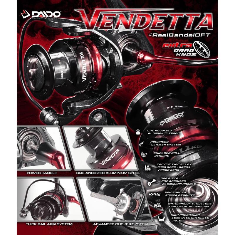 REEL SPINNING 6+1BB POWER HANDLE FULL SEAL BEARING MERK DAIDO VENDETTA SERIES Pancing 1