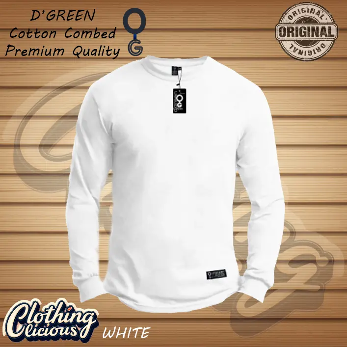 D'GREEN kaos polos lengan panjang putih cotto combed 30s 150gsm
