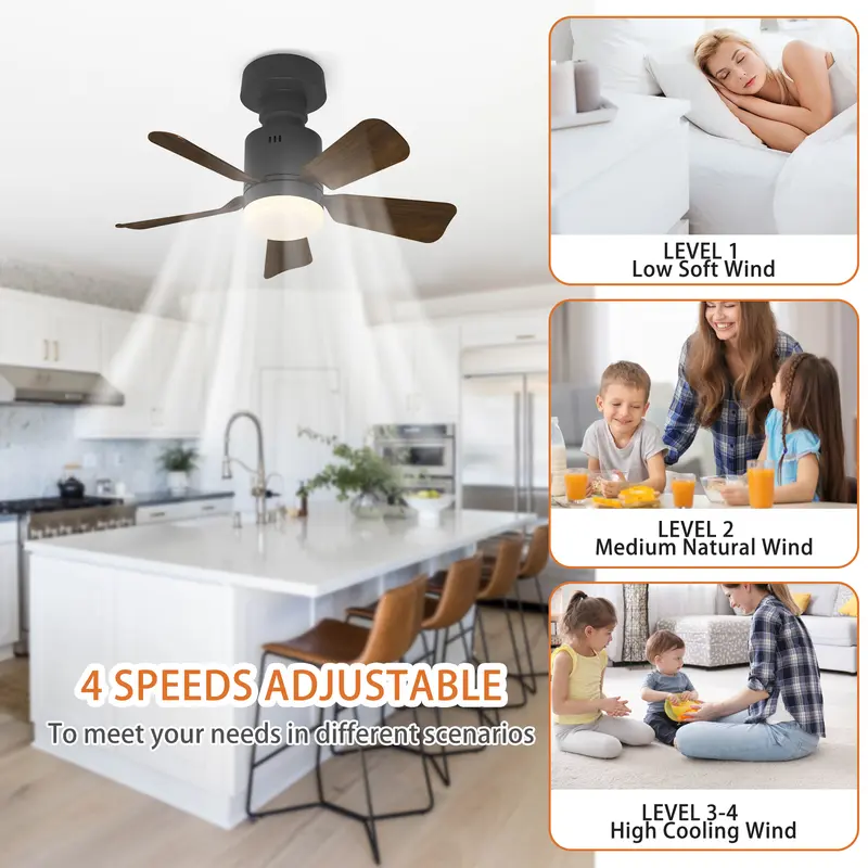 45cm Socket Fan Light, LED Ceiling Fans with Lights and Remote, 3 Colors Dimmable, 4 Speeds Adjustable, E27 Compatible Ceiling Fan for Bedroom Home Office Dining Room Garage, 5 Blades 2
