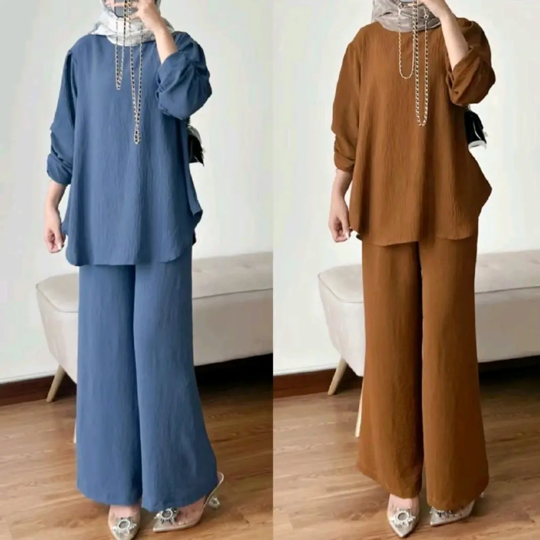 Setelan Wanita Atasan Celana Raveena One Set Tangan Kerut Dewasa Remaja | Baju Setelan Wanita Raveena One Set Atasan Celana Panjang