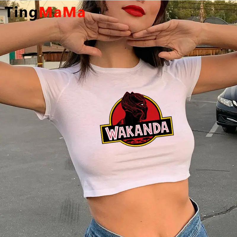 Black Panther t shirt clothes female grunge tumblr print couple  crop top t-shirt white t shirt aesthetic