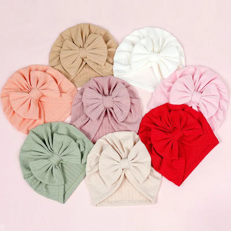 Cute Bow Baby Turban Knitted Bowknot Baby Cradle Cap Toddler Beanie Cap Elastic Infant Bonnet Head Scarf for Baby baptism hat princess  diana newborn