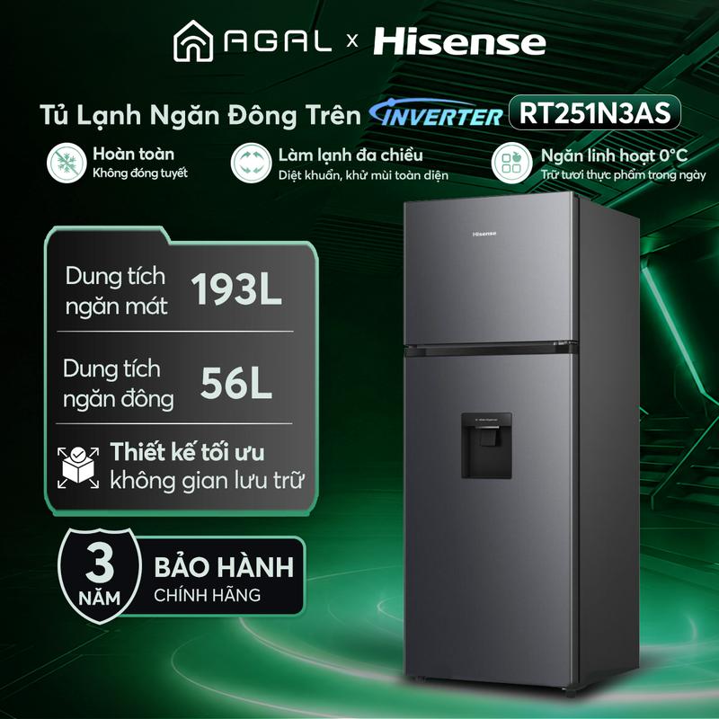 Tủ lạnh Hisense Ngăn Đông Trên Inverter 249 lít RT251N3AS