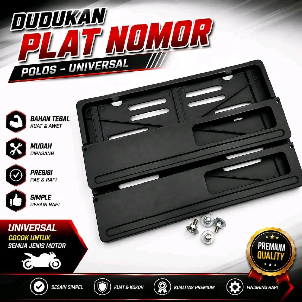 Dudukan Plat Nomor Hitam Polos Sepasang Cover Plat Nomor Universal Motorcycle