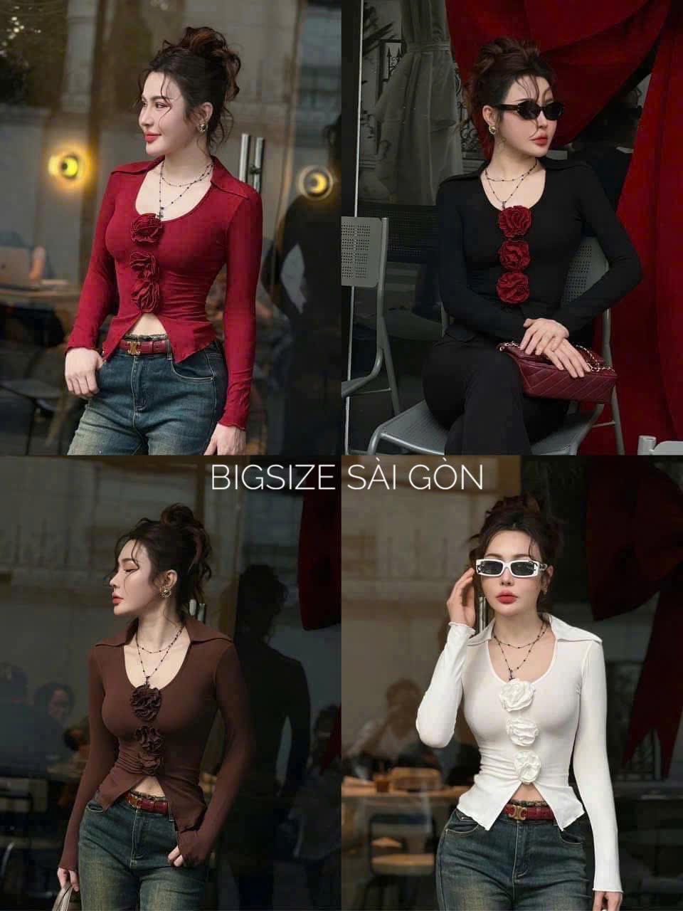 Áo Thun Nữ Tay Dài Phối Hoa 3D Thanh Lịch Sang Trọng Vải Thun Tăm 45- 90Kg Bigsize Dễ Thương Top Nữ Women - B.1569