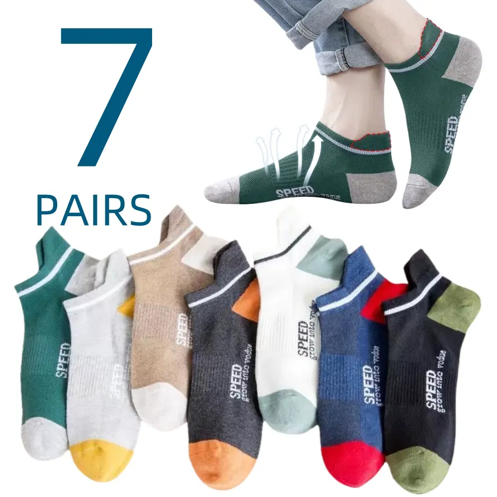 Tất Nam Thoáng Khí, 7 Đôi / Lô, Thấm Hút Mồ Hôi Và Mùi Hôi, Tất Thể Thao Cho Nam, Nâng Tai Và Bảo Vệ Gót Chân