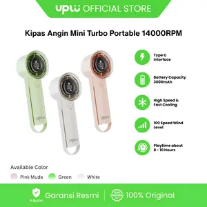 [BUY 1 GET 1 FREE] UPLU Kipas Angin Mini Turbo Portable 14000 RPM Rechargeable Fan-5Speed Kipas Genggam LED Display Wind Hijau/Pink/White Garansi Resmi 6 Bulan 100% Original