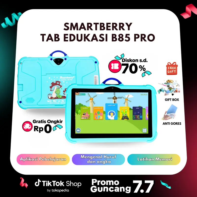 SMARTBERRY KIDS STUDY TAB B89 Plus / B85 Pro / B93 tab 4/128GB / Tablet Anak / Tablet 7 Inch / Tablet PC / Tablet Android 13 / 4/128 GB / 2Camera Bluetooth 1