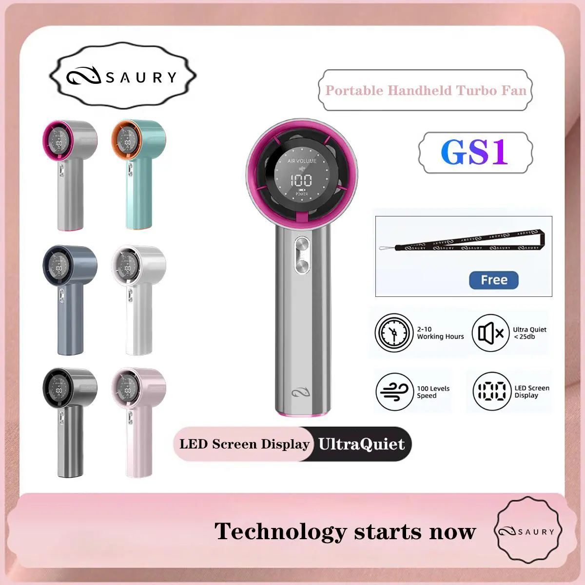 Quạt Turbo, Saury GS1, Cầm Tay, Pin 4000 mAh, Màn Hình LED Hiển Thị Kỹ Thuật Số, 100 Tốc Độ Gió, Tuổi Thọ Pin Siêu Dài, Năm 2025, Quạt Cầm Tay Ngoài Trời, Hàng Mới Về