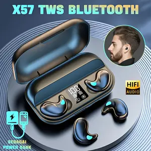 TWS X57 Headphone Tidur Bluetooth 5.3 Noise Reduction HiFi Stereo Tidur Earbud dengan Mikrofon LED Display Digital Olahraga Nirkabel Earbuds Waterproof