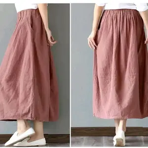 Rok korean Wanita Style Elegan Bahan Adem Warna Dusty Pink Desain Longgar Nyaman untuk Sehari-hari