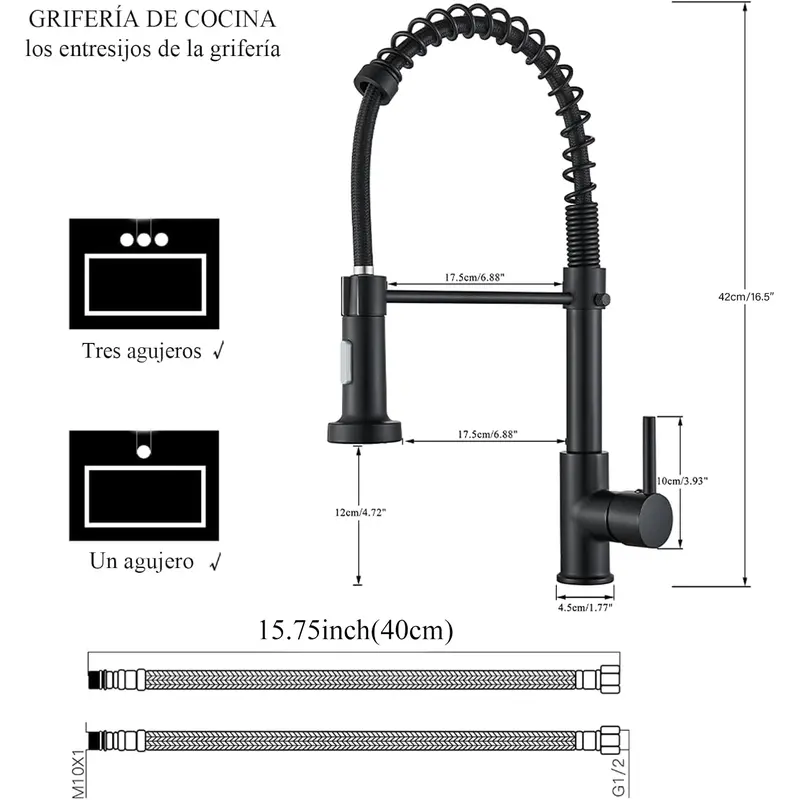 Llave Mezcladora Para Fregadero Cocina Negro Mate Monomando Retráctil Grifo Industrial Tarja Cuello Ganso Rociador Extraíble Moderna Elegante Alta Presión Cocina Integral Restaurante - Foto 8