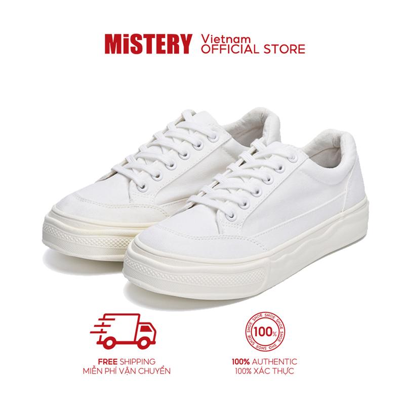 MISTERY Giày Thể Thao Canvas Nữ Trắng Hàn Quốc Tăng Thêm 3cm Sneaker Nữ MIS-542