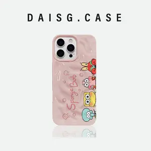 DAISY CASE Happy SpongeBob iPhone 11 13 12 14 15 16 Pro MAX XR XS MAX 7Plus 8Plus SE 7 8 6 6 S Plus 2026 iPhone Meteorite Texture Phone Case Silikon Tahan Benturan Tahan Benturan