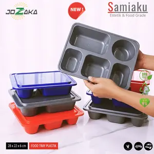 [Samiaku] COD  kotak Wadah makan 5 SEKAT food tray MBG dan 3 SEKAT lunchbox segi Plastik Biru Merah Nasi Kitchenware