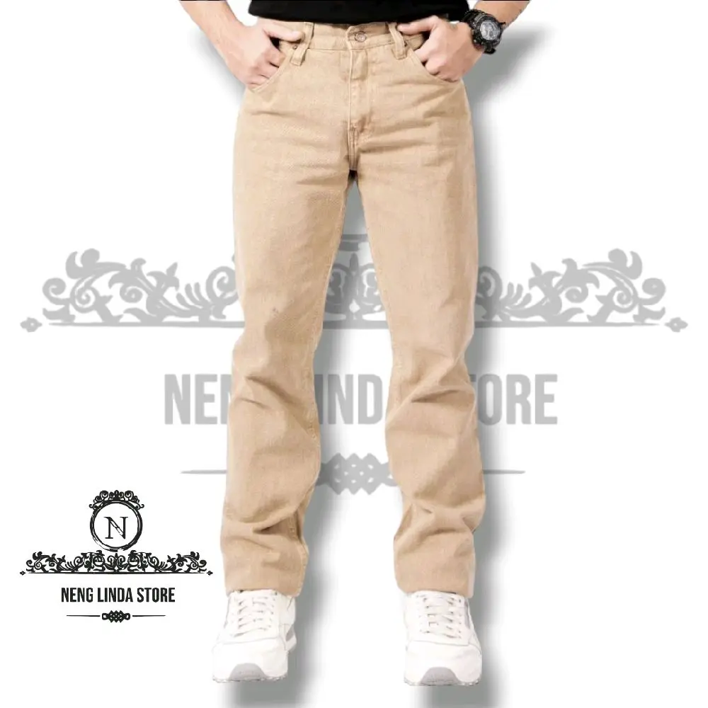 REGULER!! CELANA JEANS PRIA PANJANG STANDAR CREAM 28-46/ JEANS DENIM PRIA CREAM JUMBO BIG SIZE REGULER BASIC