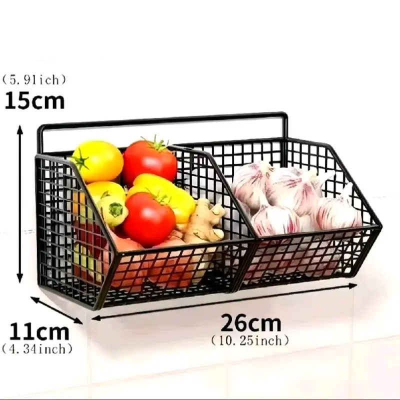 Rak Penyimpan Bawang Putih Jahe Gantung Dapur Besi 3 Sekat Anti Karat - Dinding, Buah, Penyimpanan, Paku 3