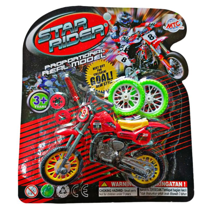 Product Introduction of Mainan Anak Motor Trail Lengkap dengan Bonus 2 Bana dan Obeng  MAENAN MOTOR TRAIL Cocok untuk Usia 3-9 Tahun Cocok juga untuk remaja 7