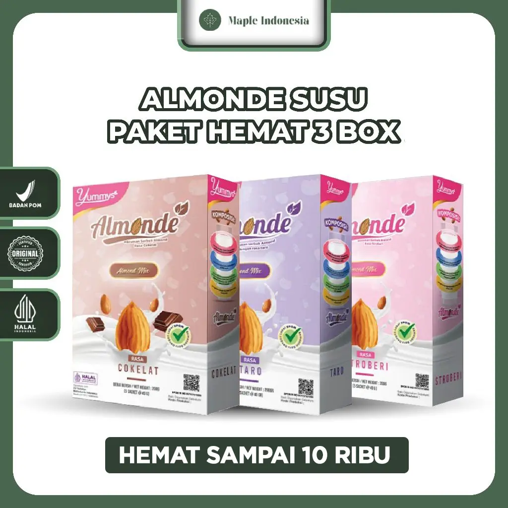 (PAKET HEMAT ISI 3 BOX) Yummys Almond ALMONDE Susu Almond Kemasan BOX PENUNJANG PROGRAM HAMIL Hingga TRIMESTER 1 & 2