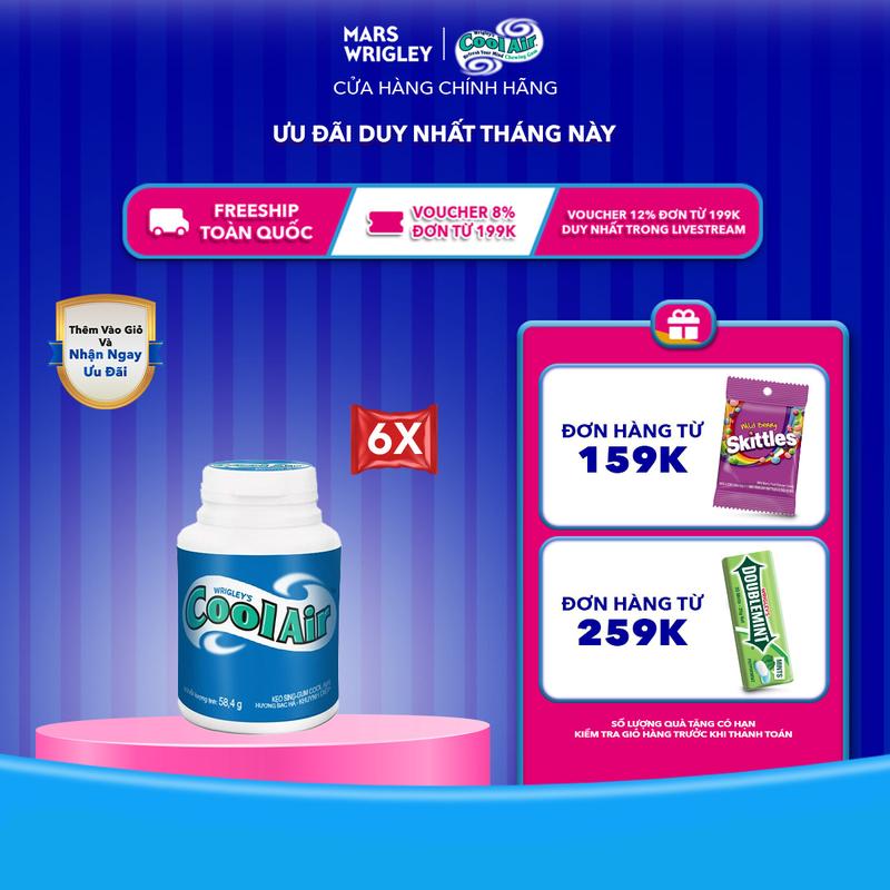  Combo 6 hũ kẹo Sing-gum Cool Air Candy hương bạc hà - khuynh diệp hũ 38 viên 