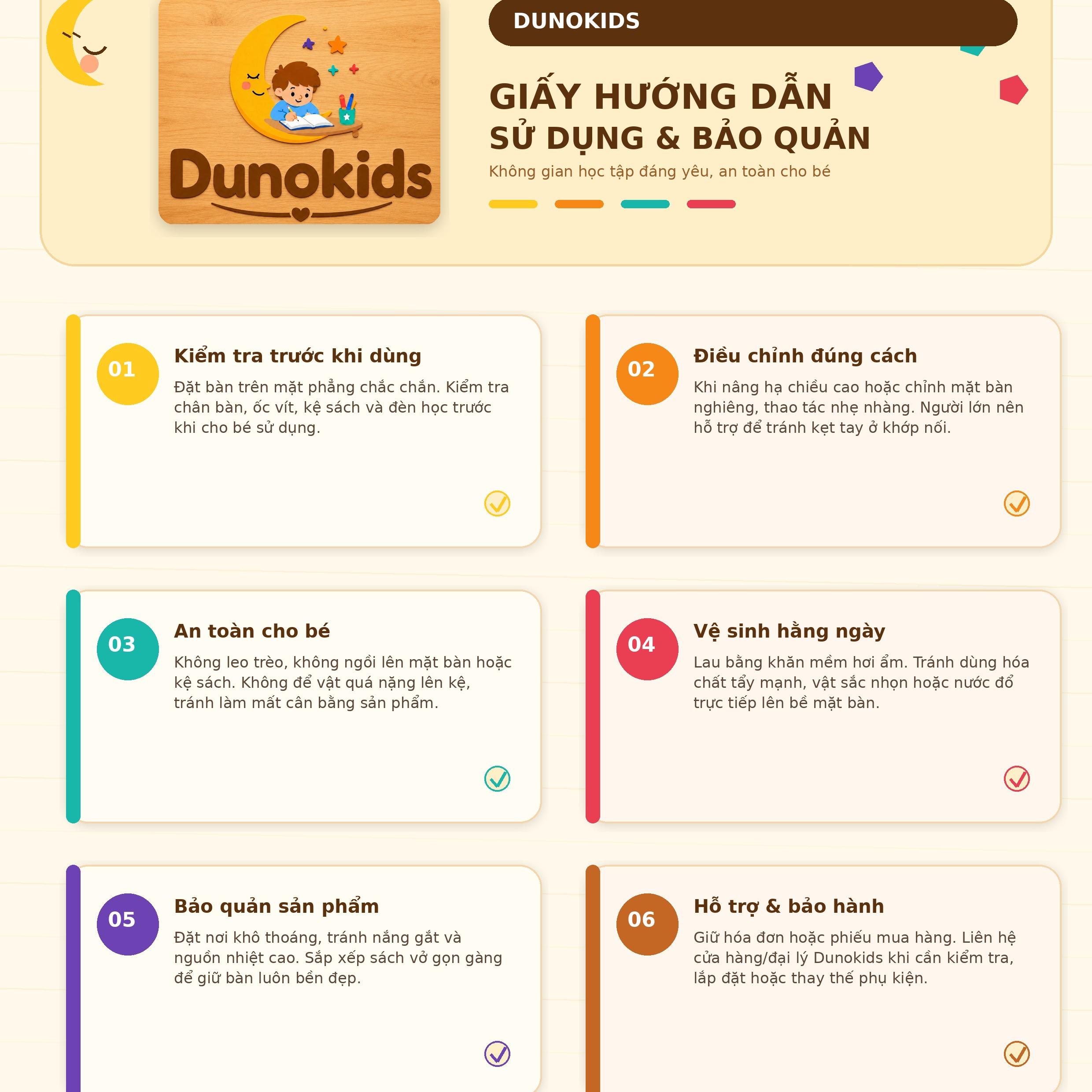 Hướng dẫn lắp đặt và bảo quản bàn ghế chống gù Dunokids bền đẹp theo thời gian