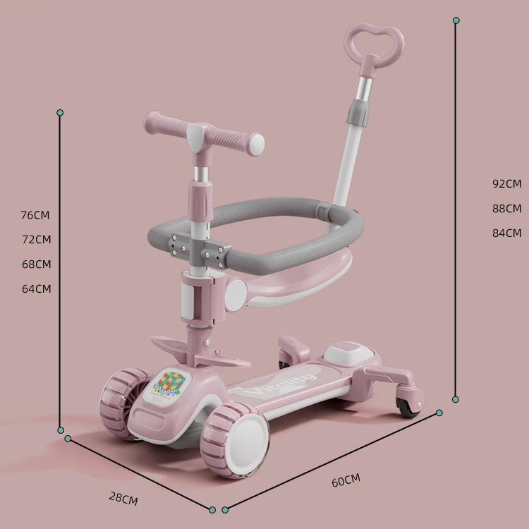 6 in 1 Skuter Anak Kids Scooter Skuter Lipat untuk 0-12 tahun Multifungsi Skuter Musik Bangku Lampu skuter anak roda 3 2