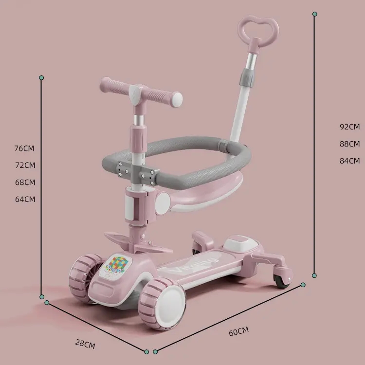 6 in 1 Skuter Anak Kids Scooter Skuter Lipat untuk 0-12 tahun Multifungsi Skuter Musik Bangku Lampu skuter anak roda 3 1