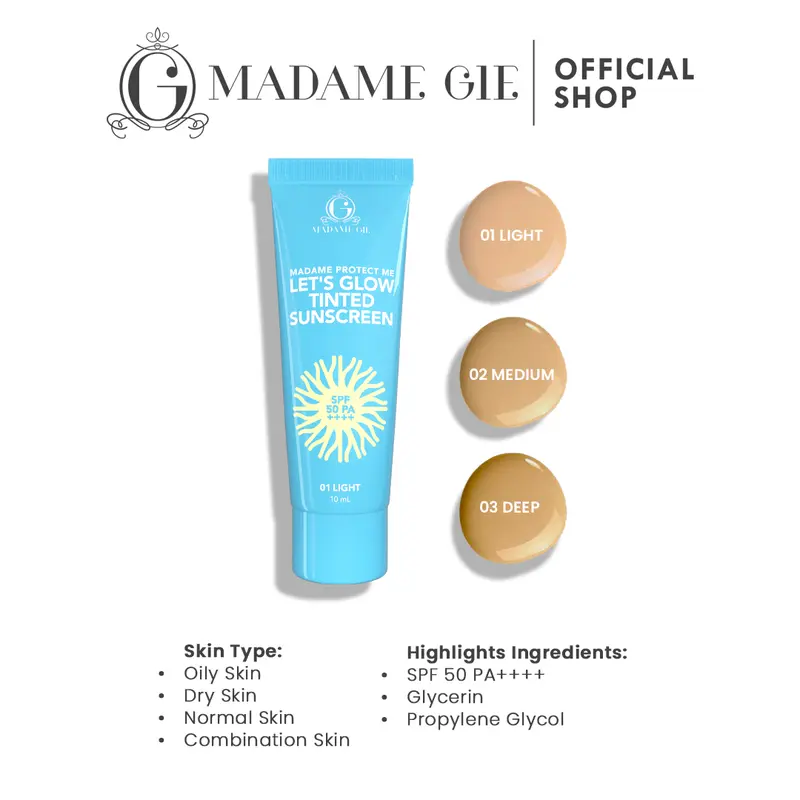 Madame Gie Protect Me Lets Glow Tinted Sunscreen SPF 50 PA ++++ - No Fragrance Perawatan Wajah Semua Jenis Kulit Facial Hitam 3