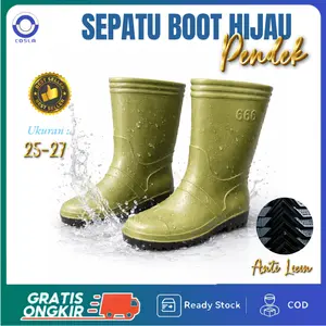 Sepatu Boots Pendek [Dewasa] Warna HIJAU - PVC Karet Anti Air & Anti Slip – Tinggi 25 cm, Anti Gigitan Ular, Lentur, Elastis, & Nyaman untuk Aktivitas Outdoor, Bisa Untuk Cowok & Cewek, Promo Beli 2 Lebih Hemat Murah Bisa COD