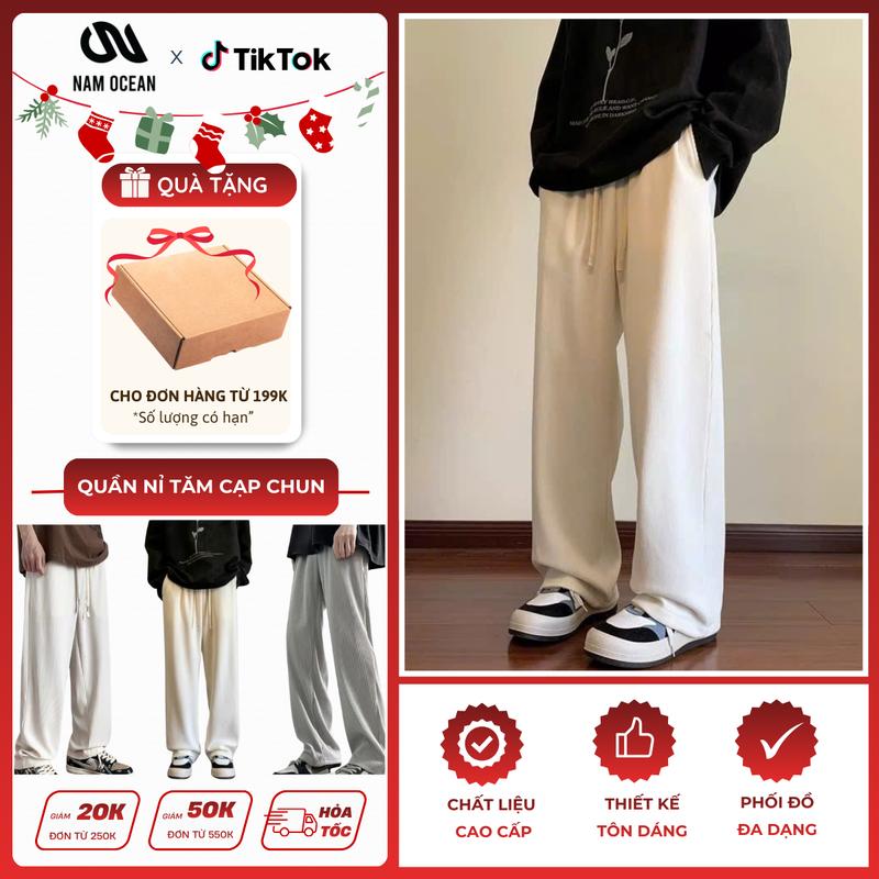  Nam Ocean - Quần ống rộng dáng suông nam nữ chất liệu nỉ nhung tăm cao cấp màu trắng mã số M68 Menswear Pants Ong 