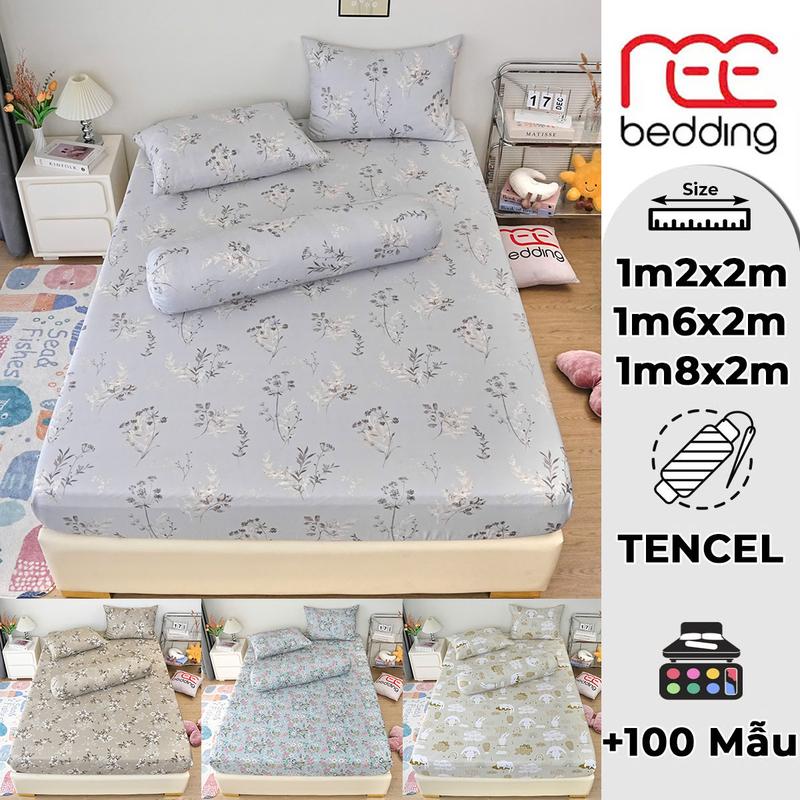 Bộ ga giường 4 món kèm vỏ gối TENCEL REE Bedding họa tiết đủ size drap nệm 1m2 1m6 1m8