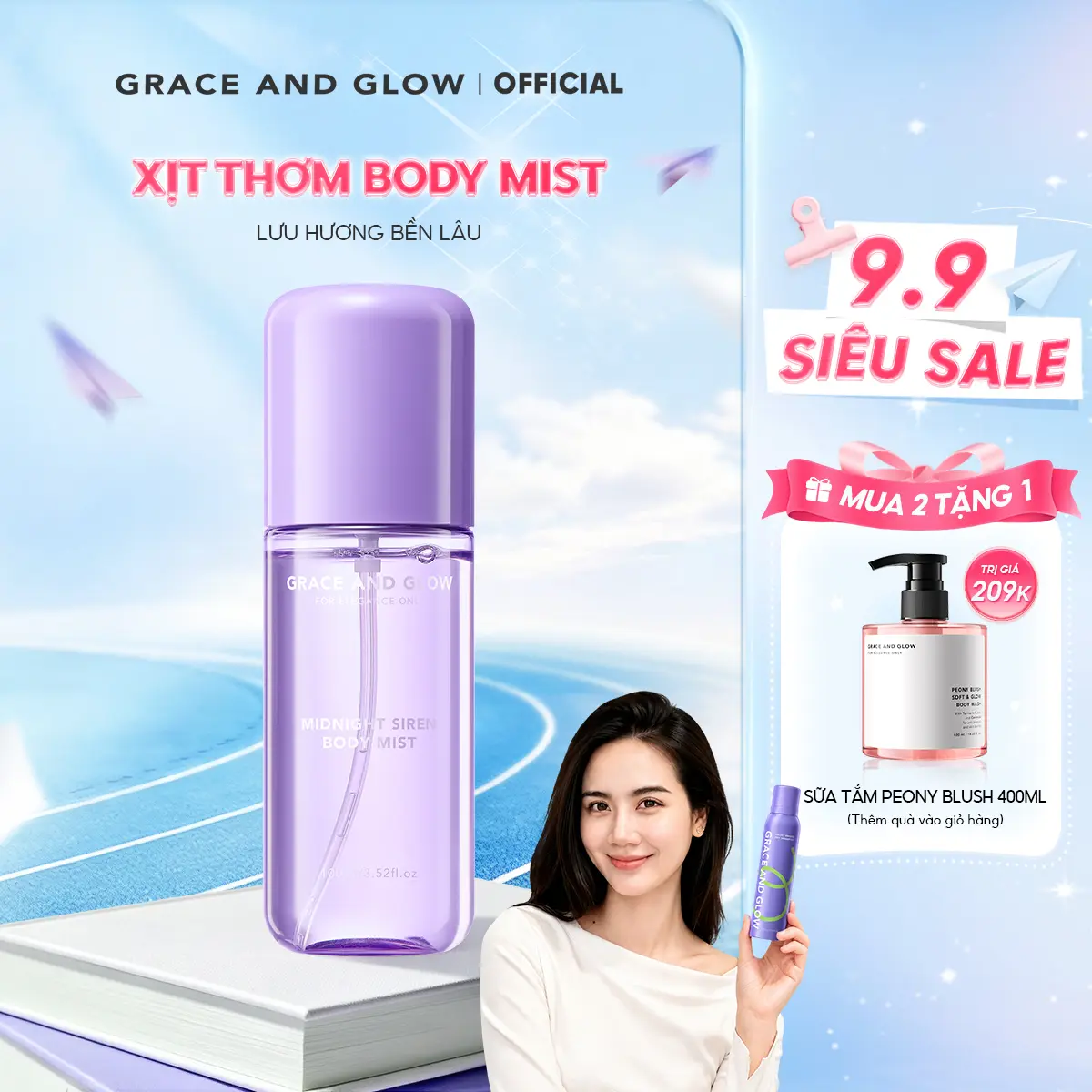 Xịt thơm Body Mist hương Black Opium Grace and Glow Body Mist 100ml lưu hương thơm mát