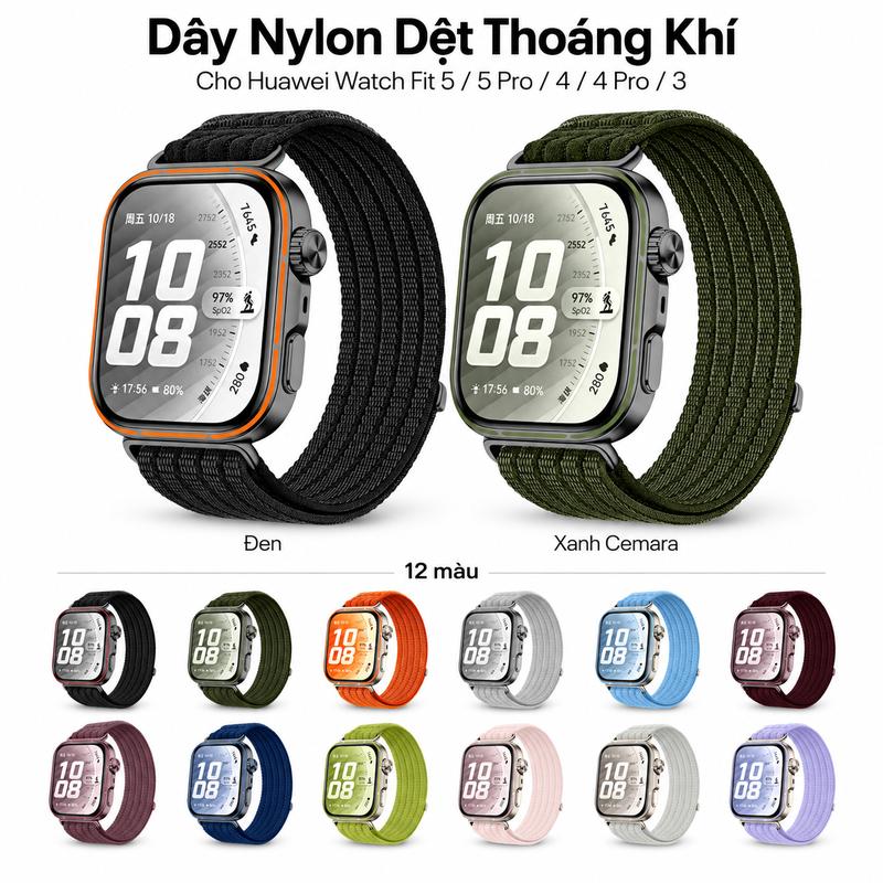 Dây đeo nylon cho Huawei Watch Fit 5 / 5 Pro / 4 / 4 Pro / 3, dây đồng hồ thể…