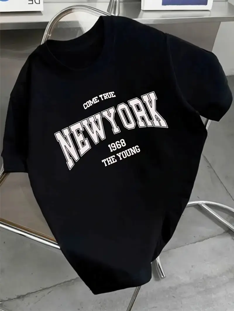 T-shirt Unisex Katun Combed 30s Premium Baju Kaos Distro Motif Come True New York Black Simple Print