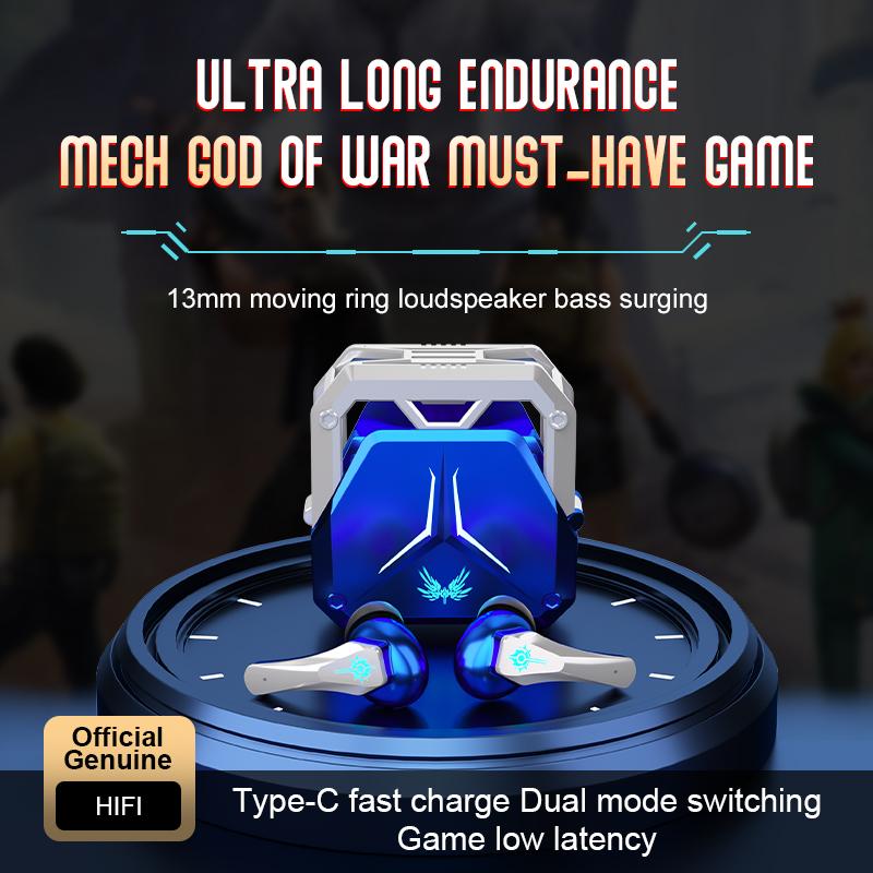  Tai nghe Bluetooth không dây mới thích hợp cho thể thao trò chơi và công việc có đèn Lung Linh LED giảm tiếng ồn tai nghe cảm ứng TWS 5.3 bluetooth tai nghe Nhét Tai Âm Thanh Nổi 8D phong cách Mecha tai nghe bluetooth 