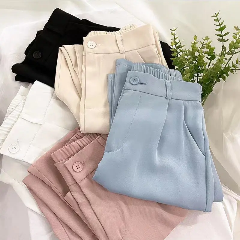 Women casual pants women korean style seluar slack wanita New straight suit pants women Korean style high waist loose pants slimming casual wide-leg pants Trouser Womenswear