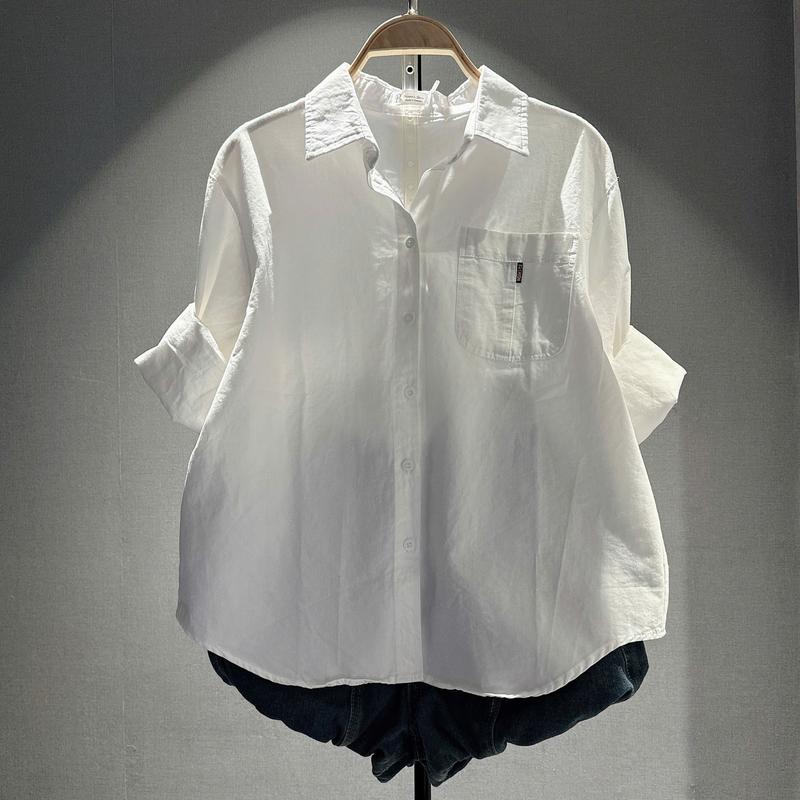  Áo sơ mi nữ cổ bẻ tay dài phom vừa chất kaki cotton Top Women Pastel BK-09699 