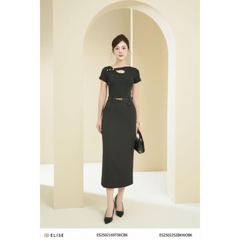 Chân váy bút chì đen túi chéo thiết kế Elise mã ES2502252BKWOBK